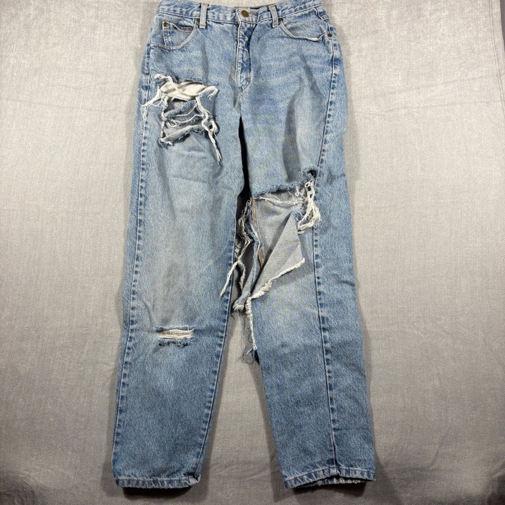 Vintage Eddie Bauer High Waisted Distressed Mom Jeans Light Wash Blue Size 14